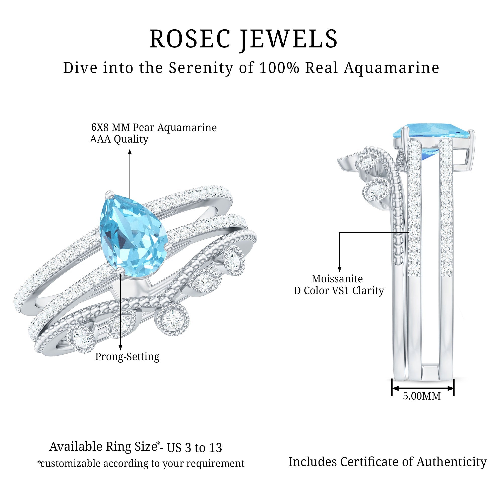 1 Carat Aquamarine and Diamond Teardrop Engagement Ring with Enhancer