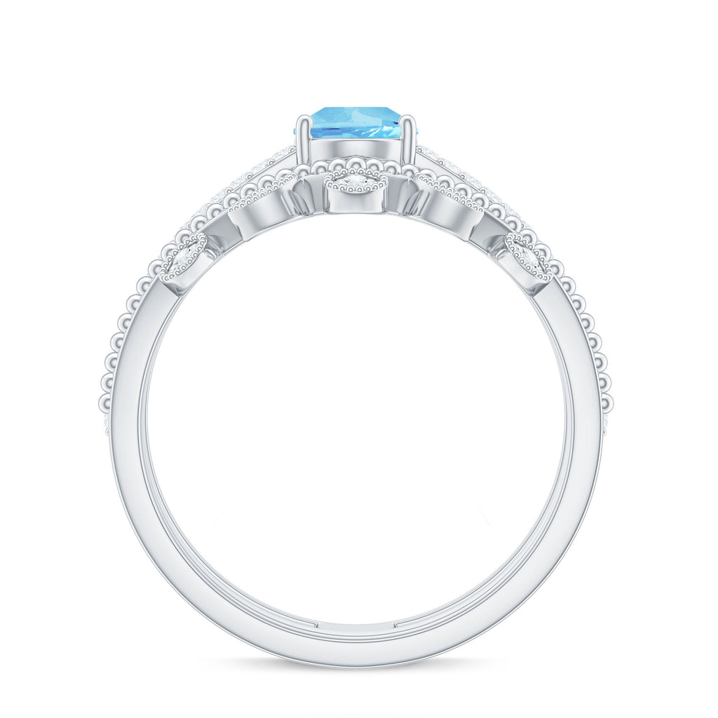 1 Carat Aquamarine and Diamond Teardrop Engagement Ring with Enhancer