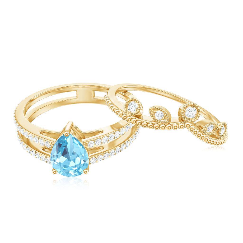 1 Carat Aquamarine and Diamond Teardrop Engagement Ring with Enhancer