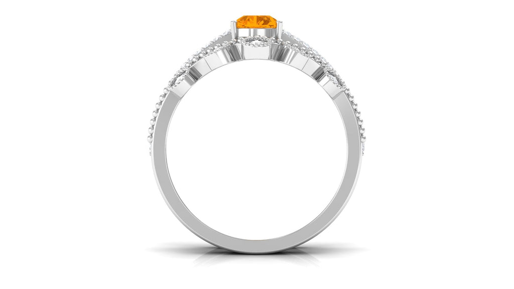 Pear Cut Fire Opal and Diamond Vintage Engagement Ring with Wedding Band Set