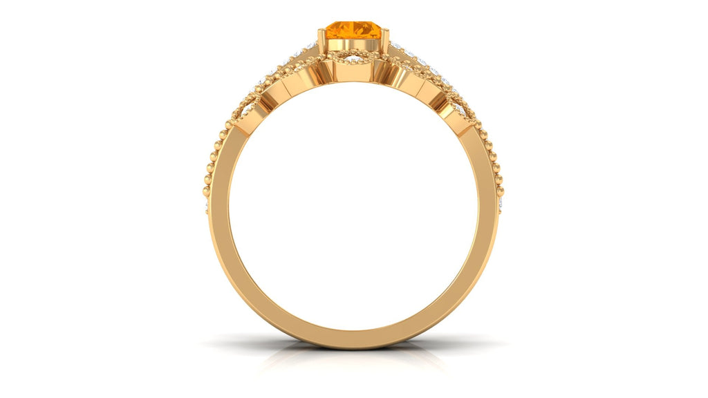 Pear Cut Fire Opal and Diamond Vintage Engagement Ring with Wedding Band Set