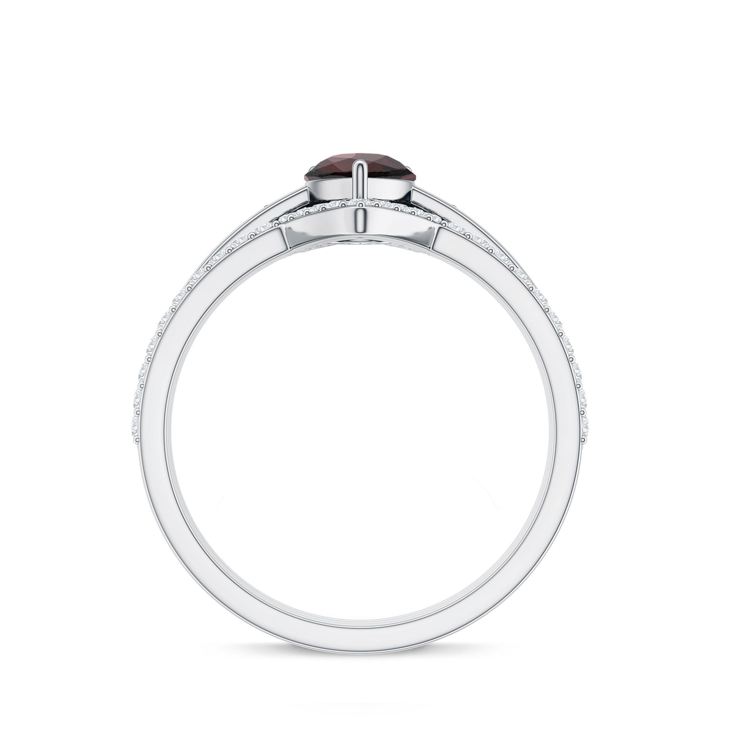 Natural 0.8 Carat Pear Shaped Garnet Diamond 3 Piece Bridal Ring Set