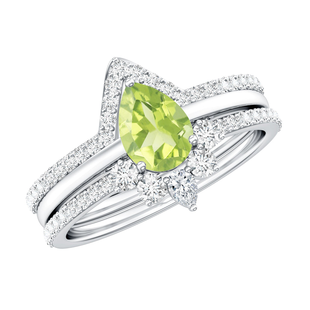 Certified Real 1 Carat Peridot Trio Wedding Ring Set with Moissanite