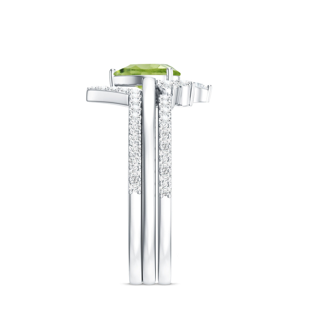Certified Real 1 Carat Peridot Trio Wedding Ring Set with Moissanite