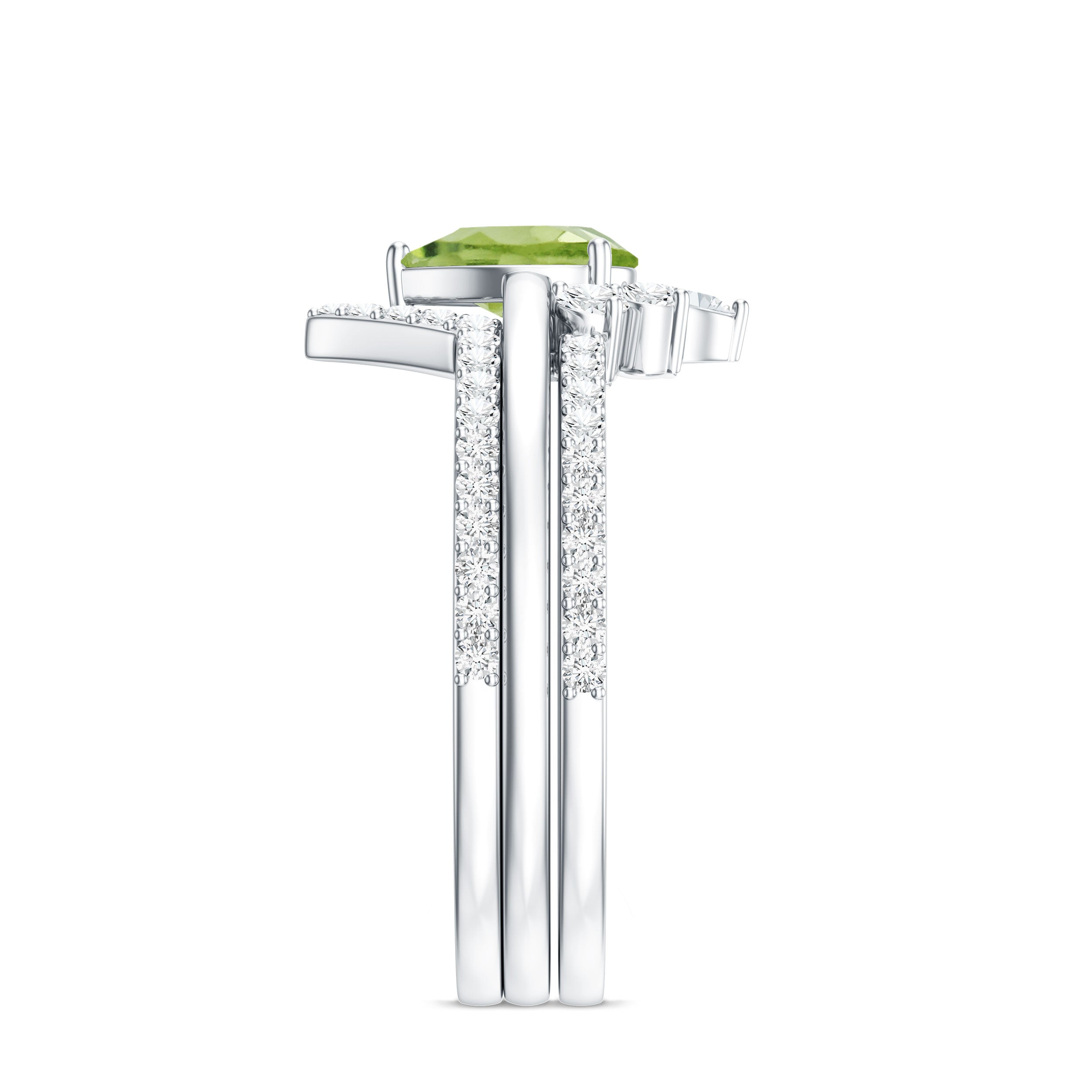 Certified Real 1 Carat Peridot Trio Wedding Ring Set with Moissanite