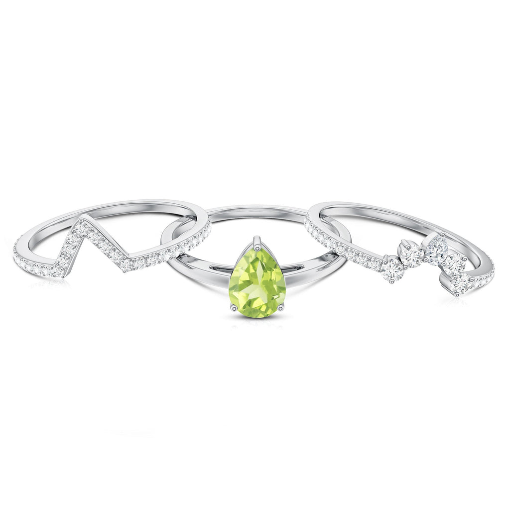 Certified Real 1 Carat Peridot Trio Wedding Ring Set with Moissanite