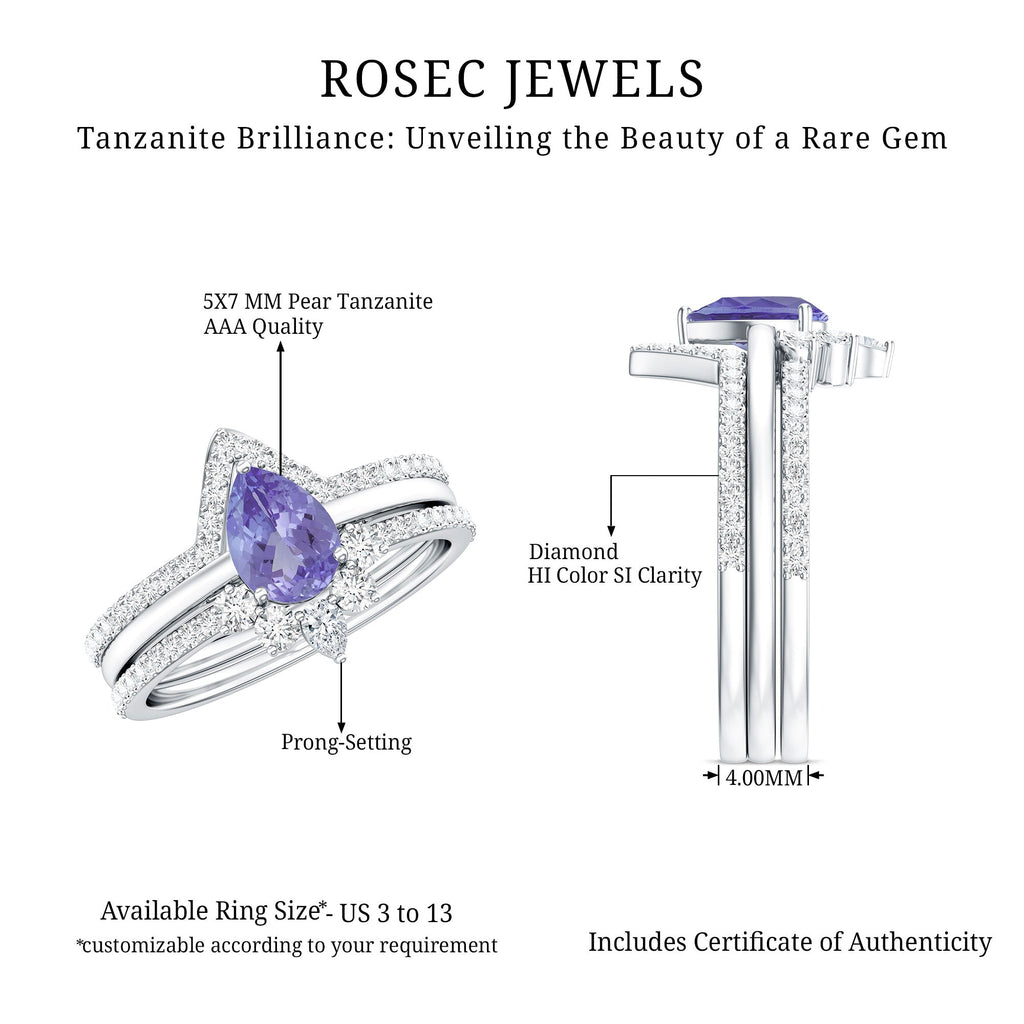 0.8 Carat Natural Tanzanite Diamond 3 Piece Wedding Ring Set