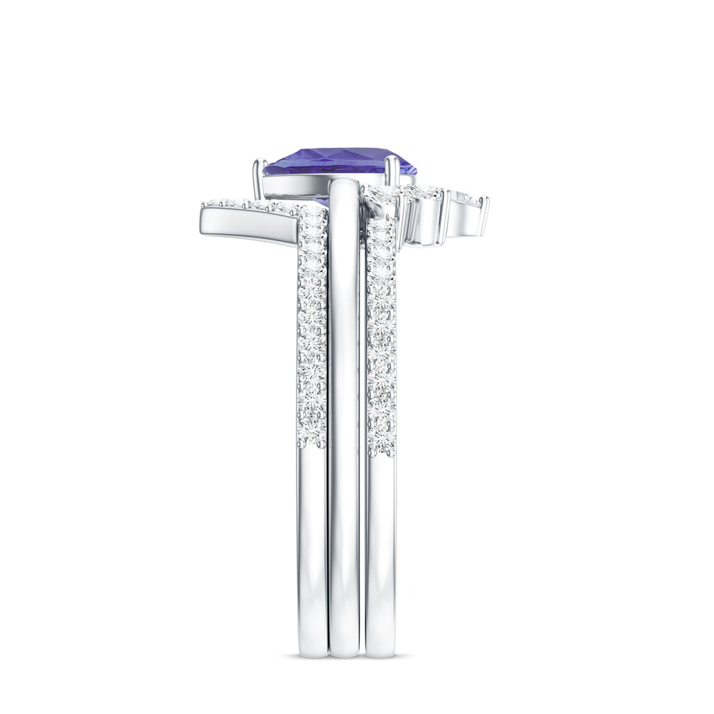 0.8 Carat Natural Tanzanite Diamond 3 Piece Wedding Ring Set