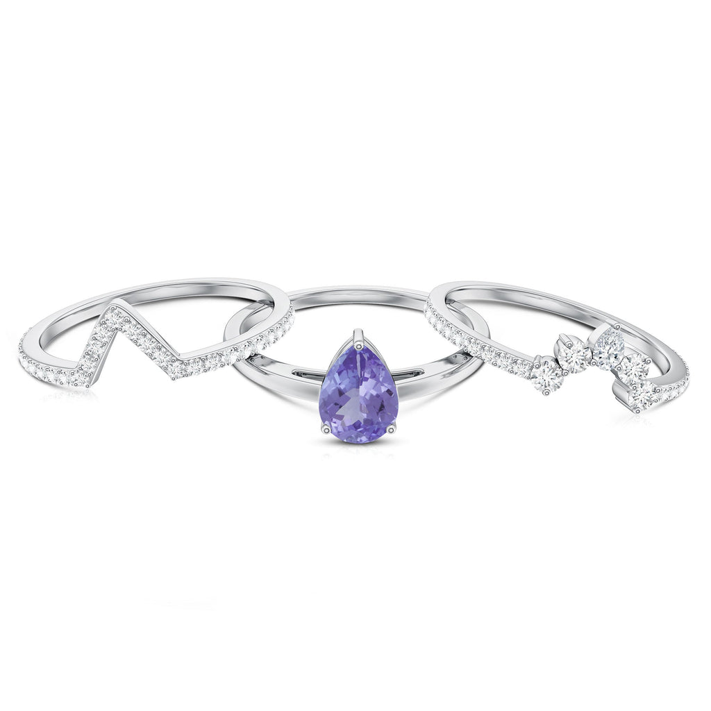 0.8 Carat Natural Tanzanite Diamond 3 Piece Wedding Ring Set