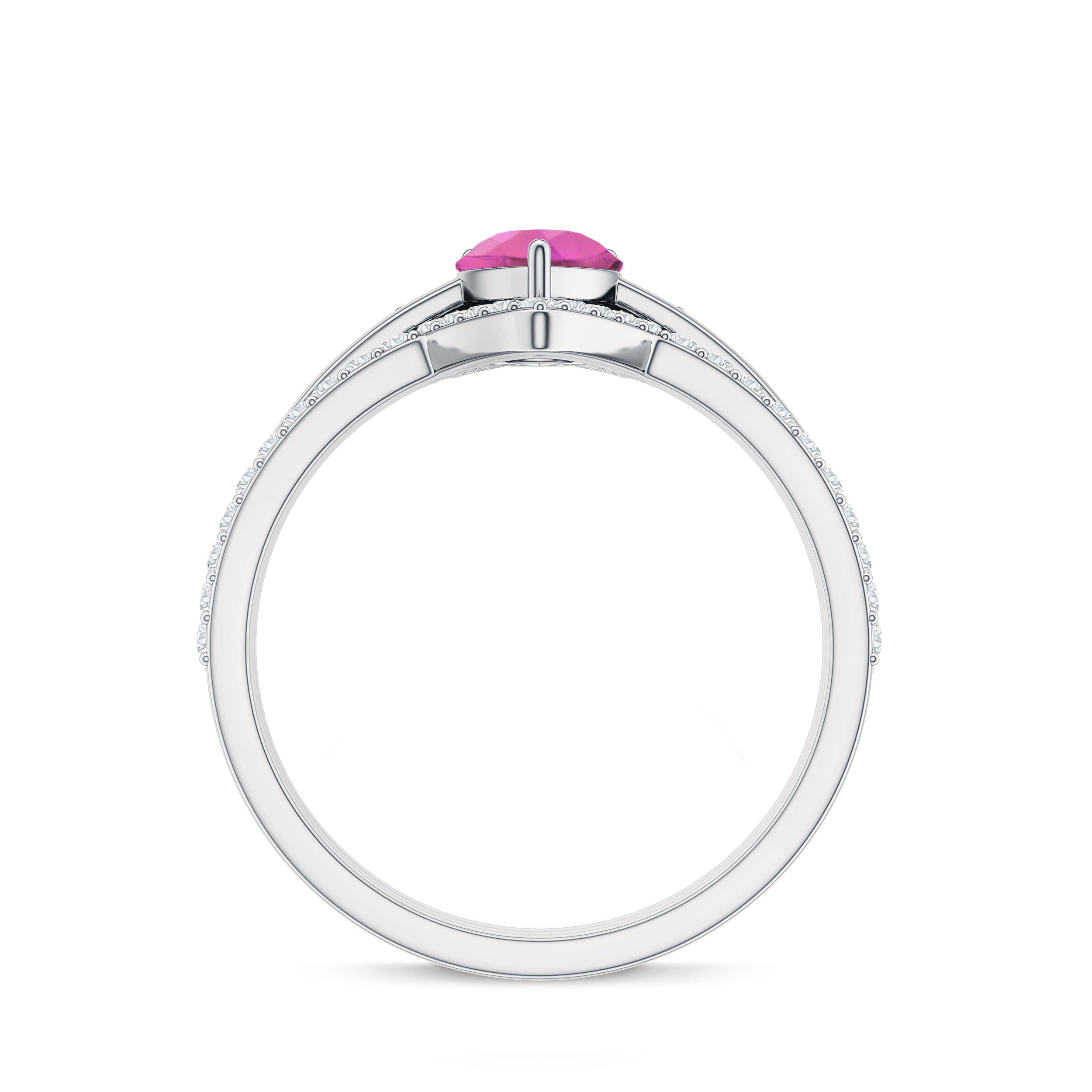 Pear Cut Pink Tourmaline Trio Wedding Ring Set with Moissanite