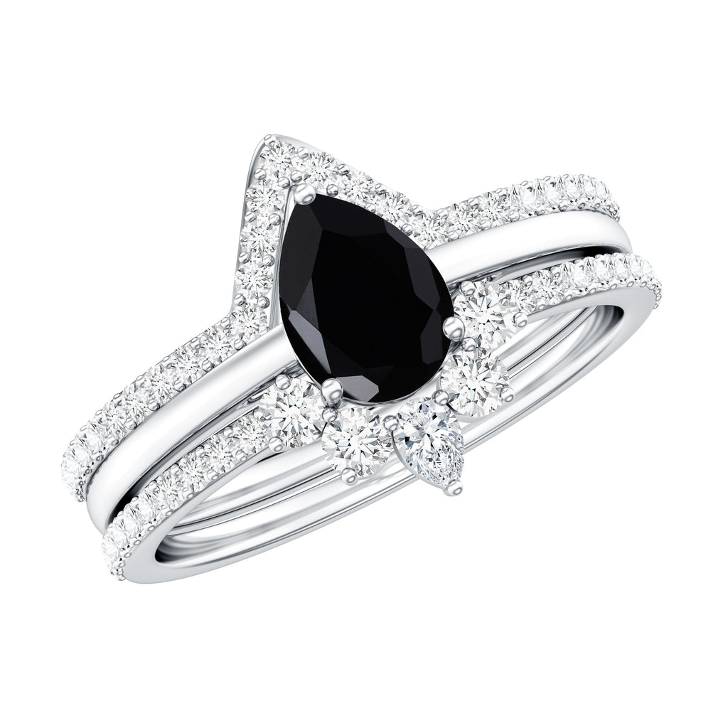1 Carat Pear Shaped Black Onyx Engagement Ring With Ring Guards