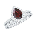 Natural 0.8 Carat Pear Shape Garnet Wedding Engagement Ring Set of 2