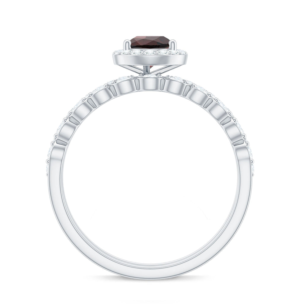 Natural 0.8 Carat Pear Shape Garnet Wedding Engagement Ring Set of 2