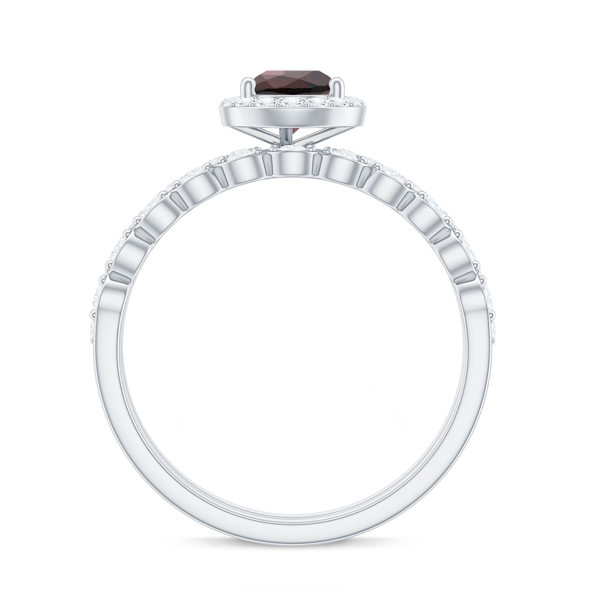 Natural 0.8 Carat Pear Shape Garnet Wedding Engagement Ring Set of 2