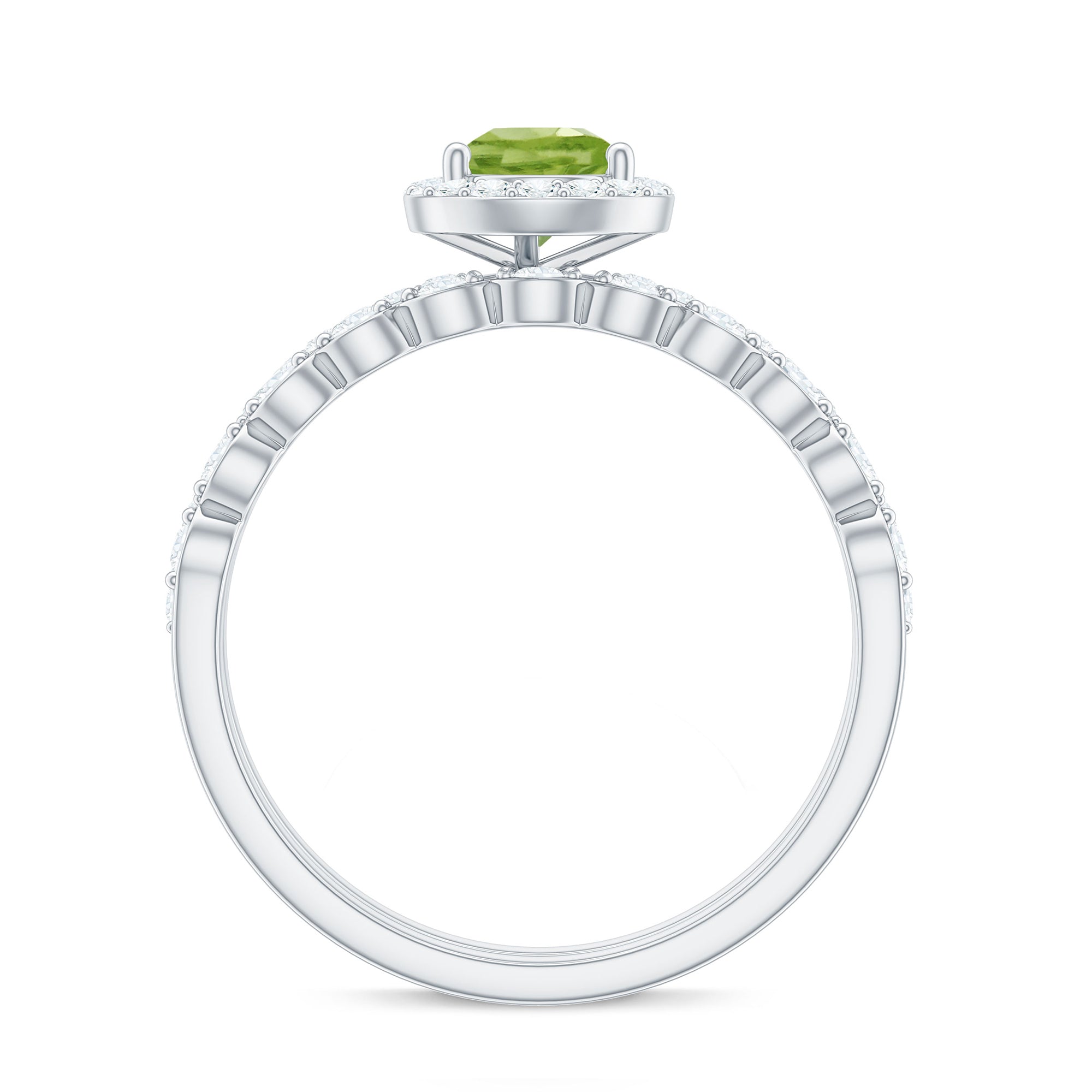 Natural 1 Carat Pear Shape Peridot Wedding Bridal Ring Set with Diamond