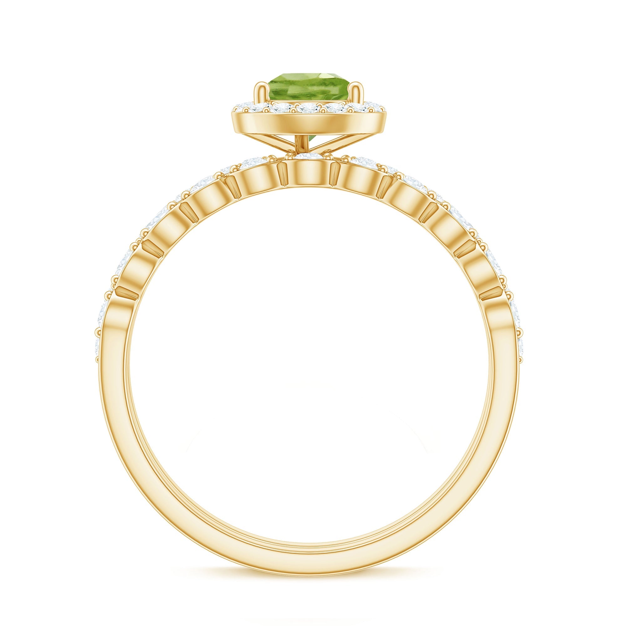Natural 1 Carat Pear Shape Peridot Wedding Bridal Ring Set with Diamond