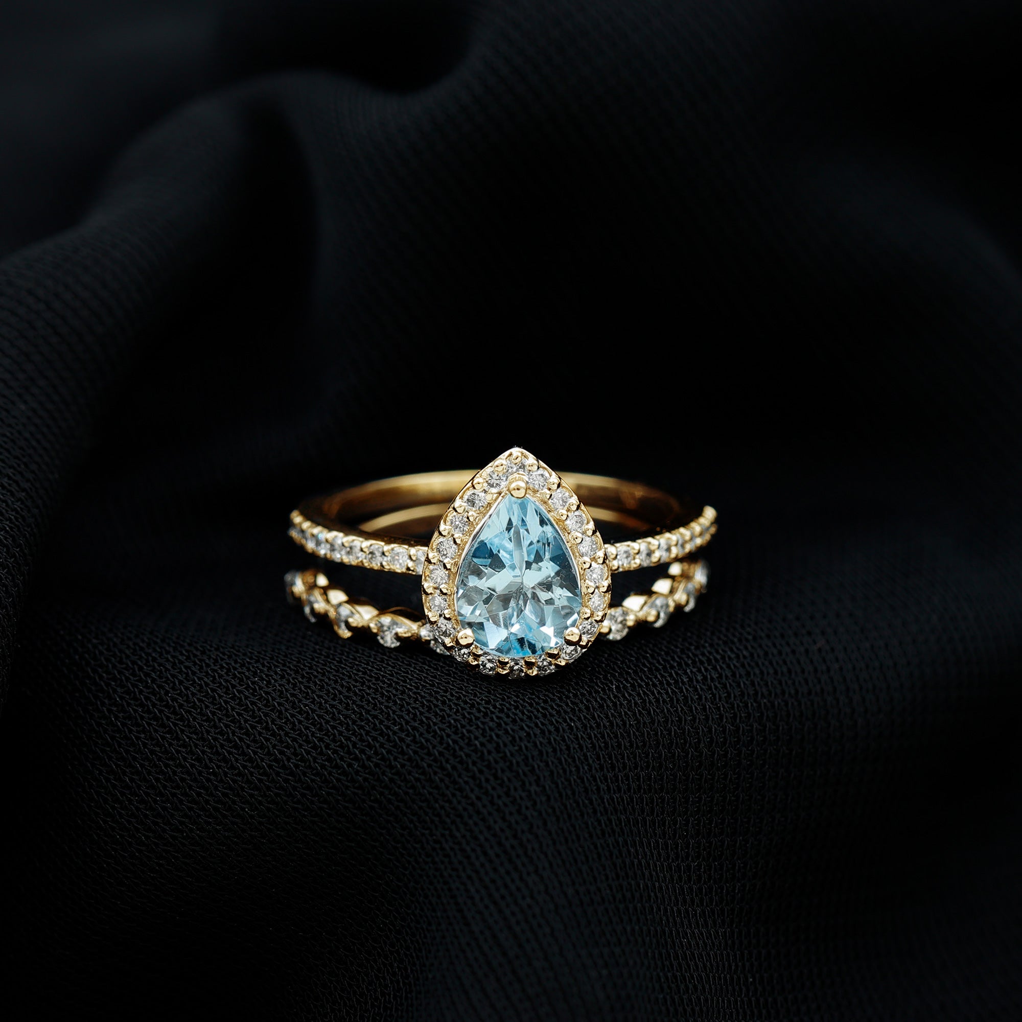 Genuine 1 Carat Aquamarine Bridal Ring Set with Diamond