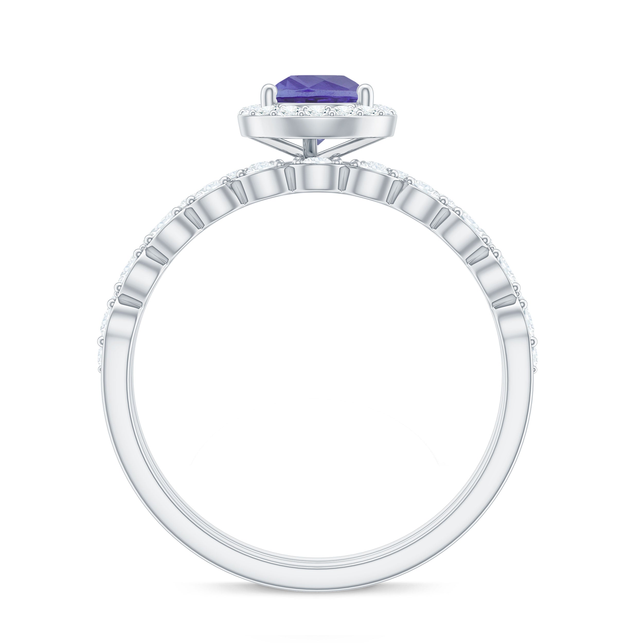 Natural 0.8 Carat Pear Shape Tanzanite Diamond Wedding Engagement Ring Set of 2