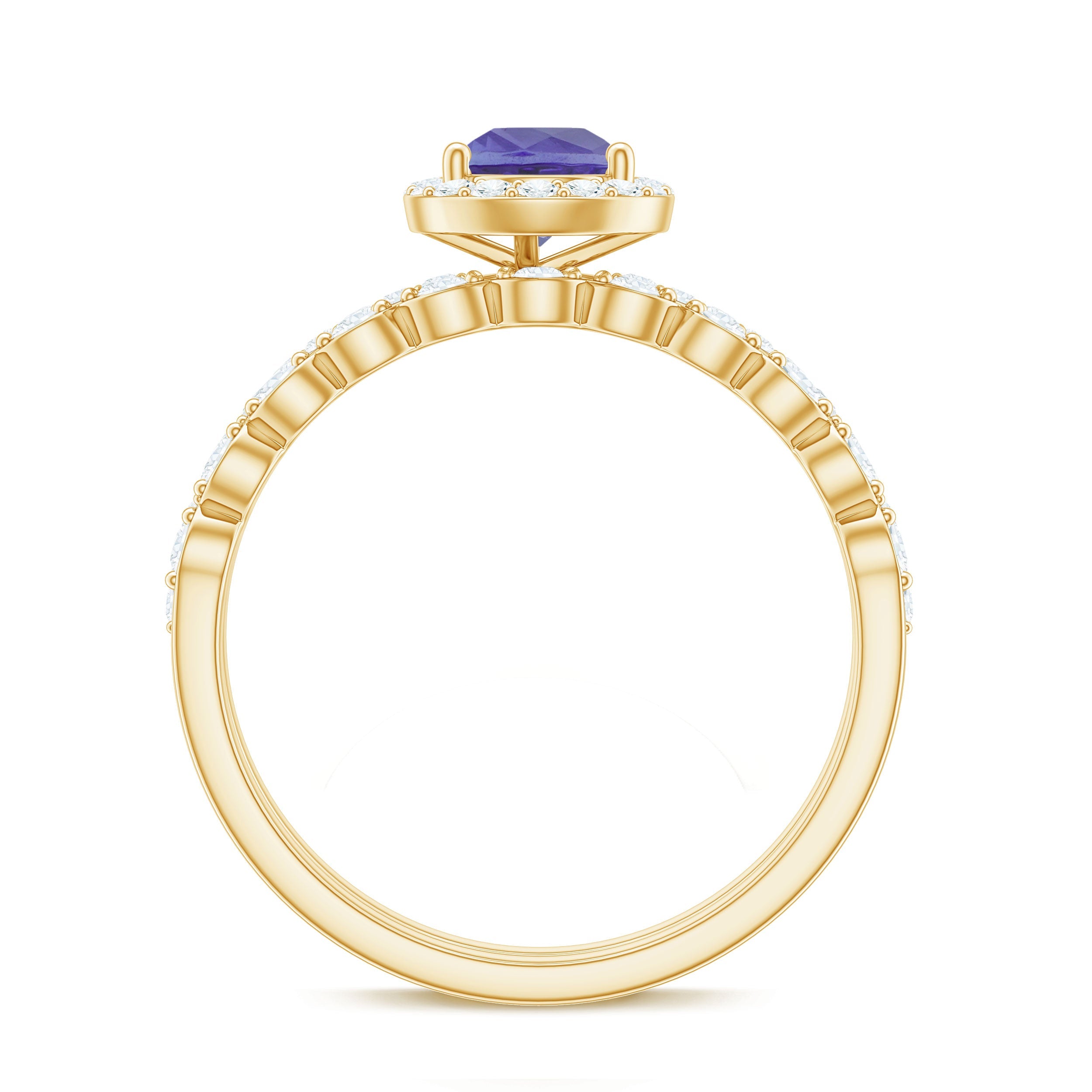 Natural 0.8 Carat Pear Shape Tanzanite Diamond Wedding Engagement Ring Set of 2