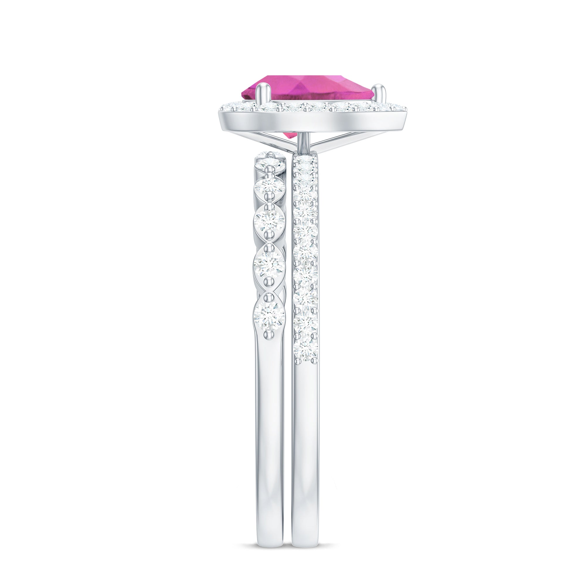 Teardrop Pink tourmaline Bridal Ring Set with Diamond