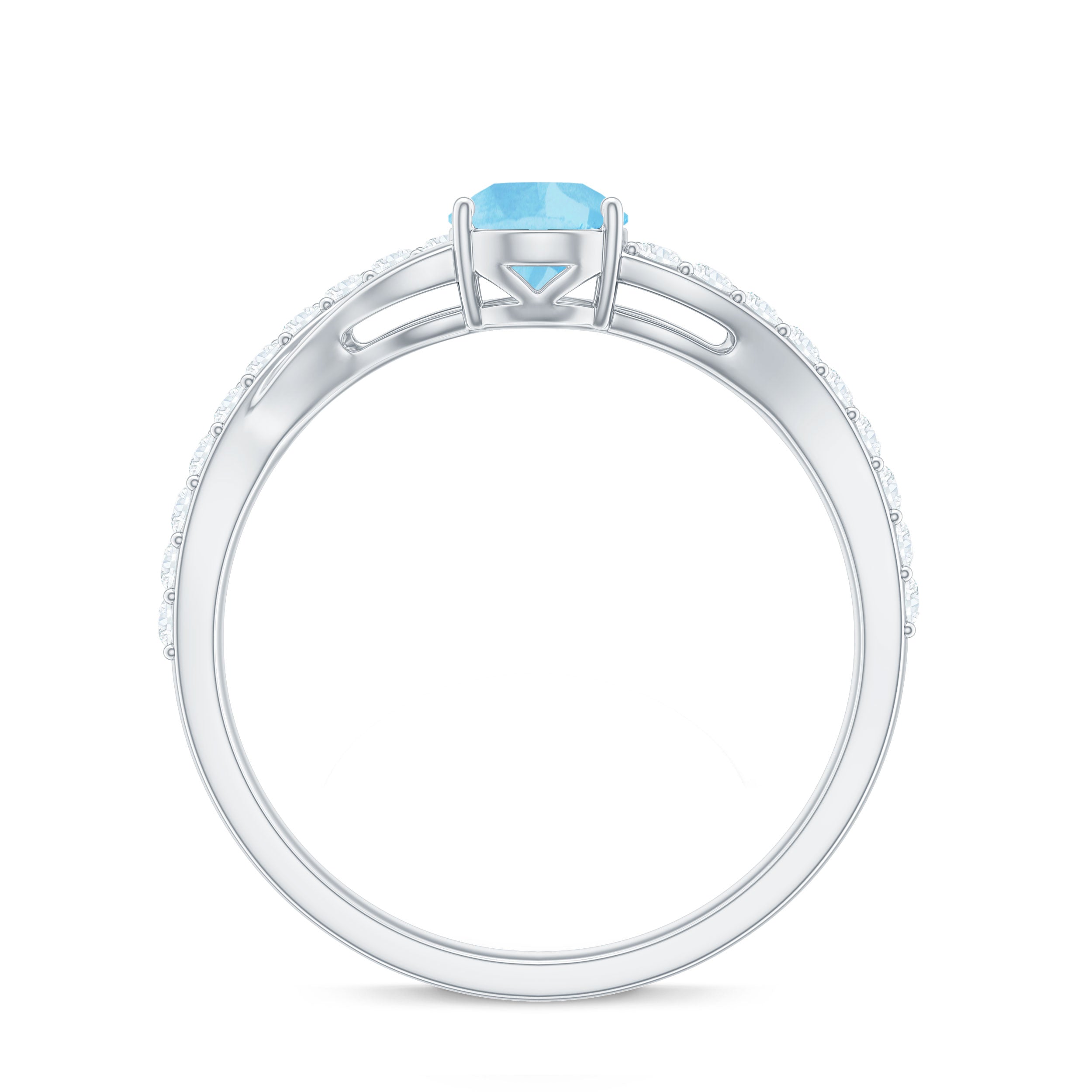 Split Shank Pear Cut Aquamarine Solitaire Ring with Diamond