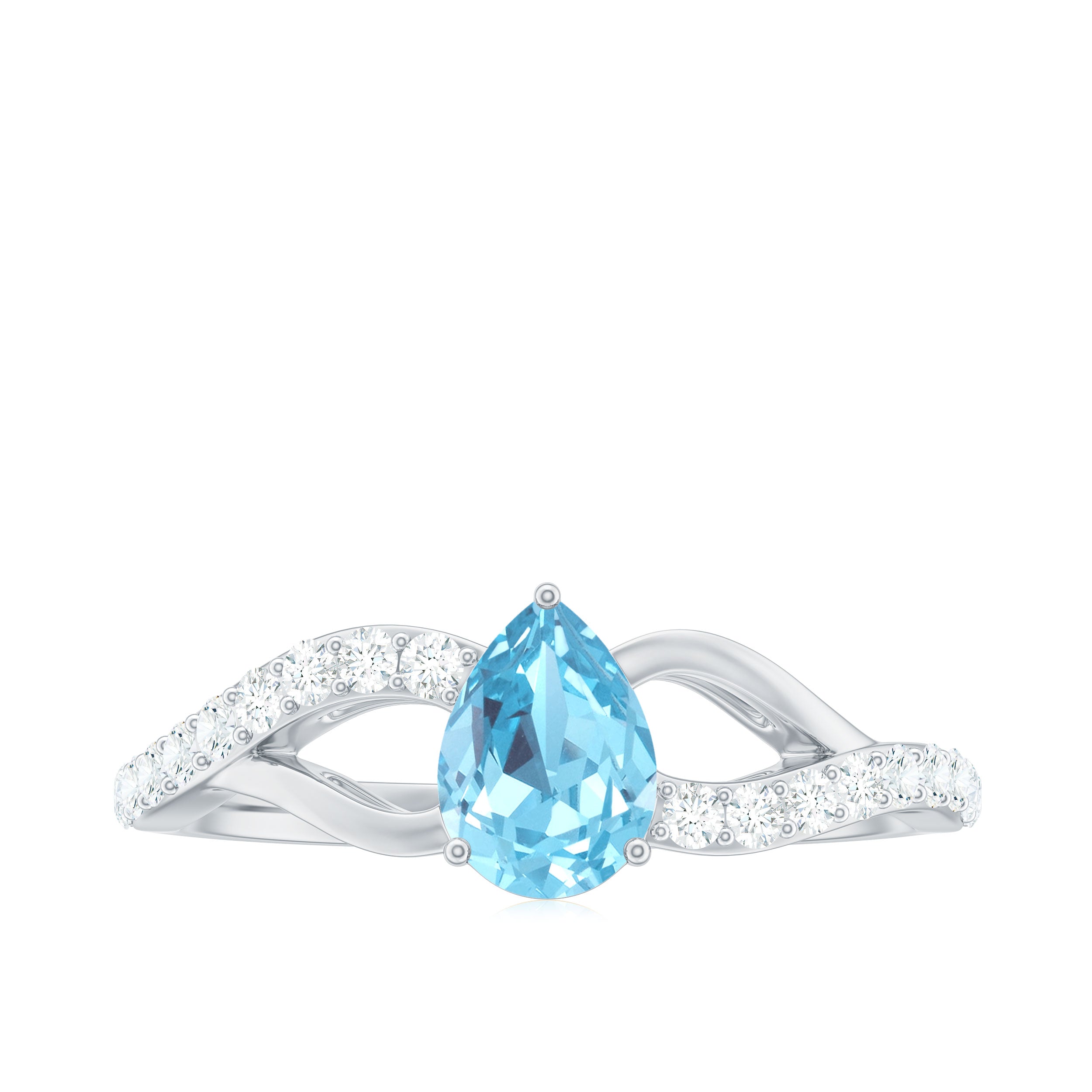Split Shank Pear Cut Aquamarine Solitaire Ring with Diamond