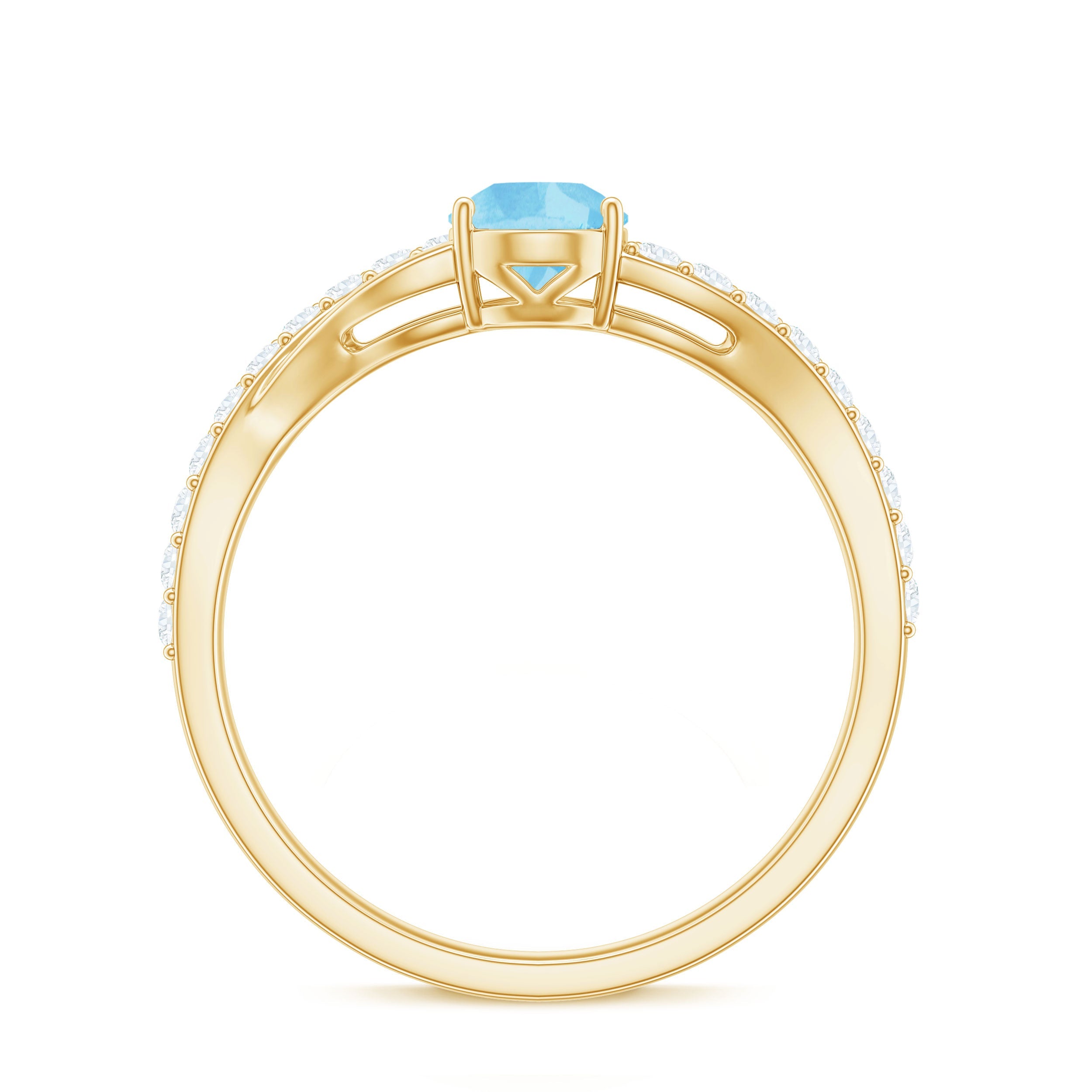 Split Shank Pear Cut Aquamarine Solitaire Ring with Diamond