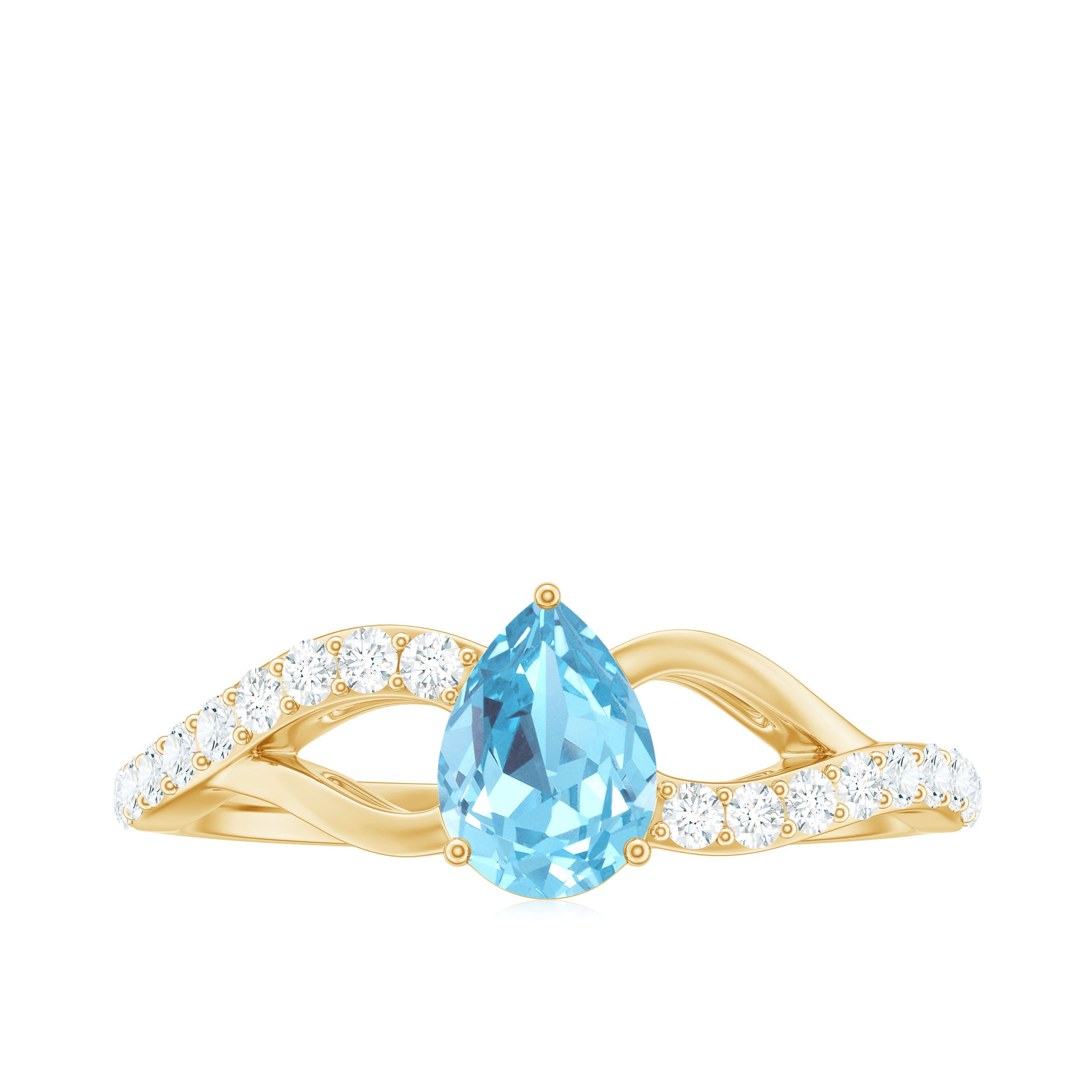 Split Shank Pear Cut Aquamarine Solitaire Ring with Diamond