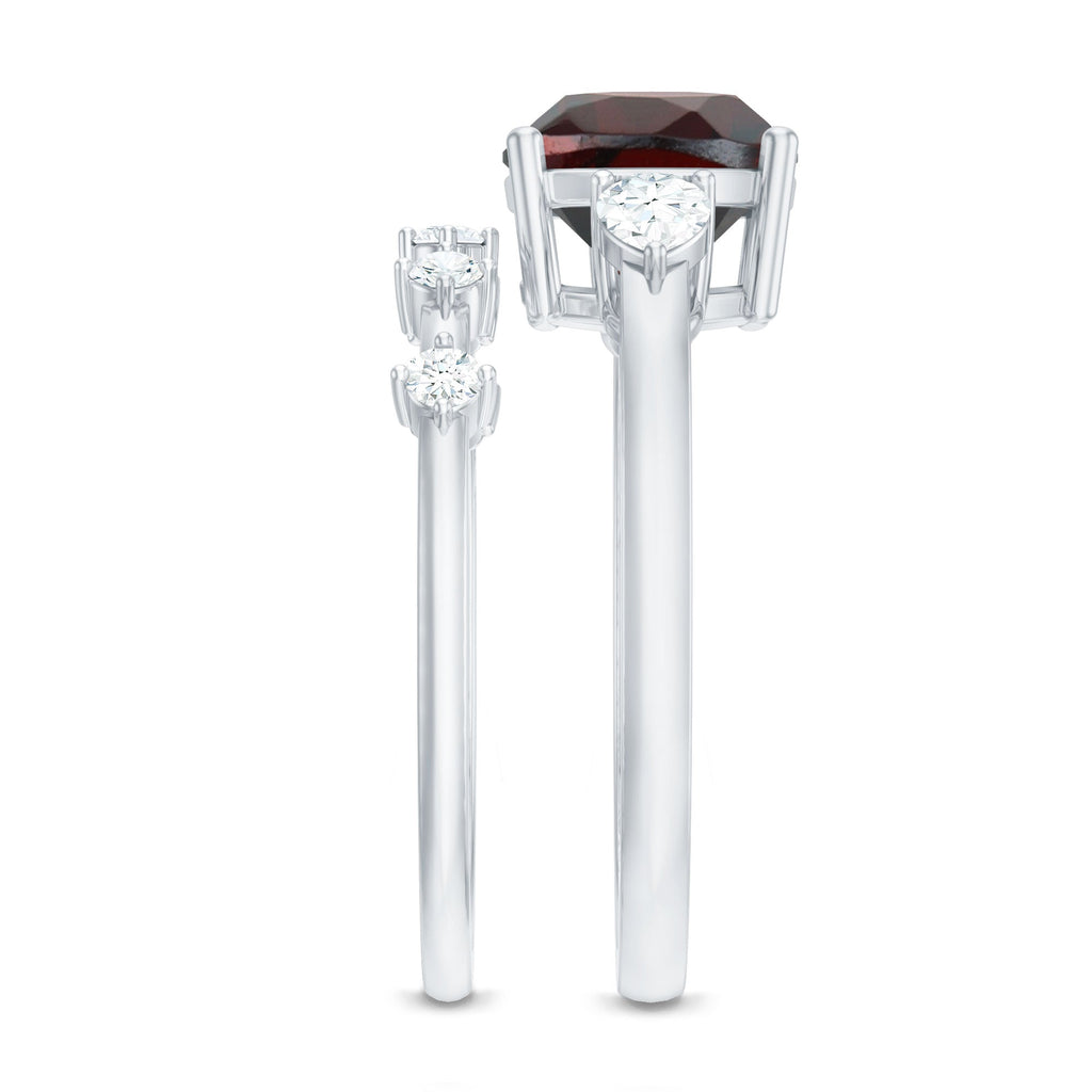 Natural 3.2 Carat Cushion Cut Garnet Diamond Wedding Bridal Ring Set