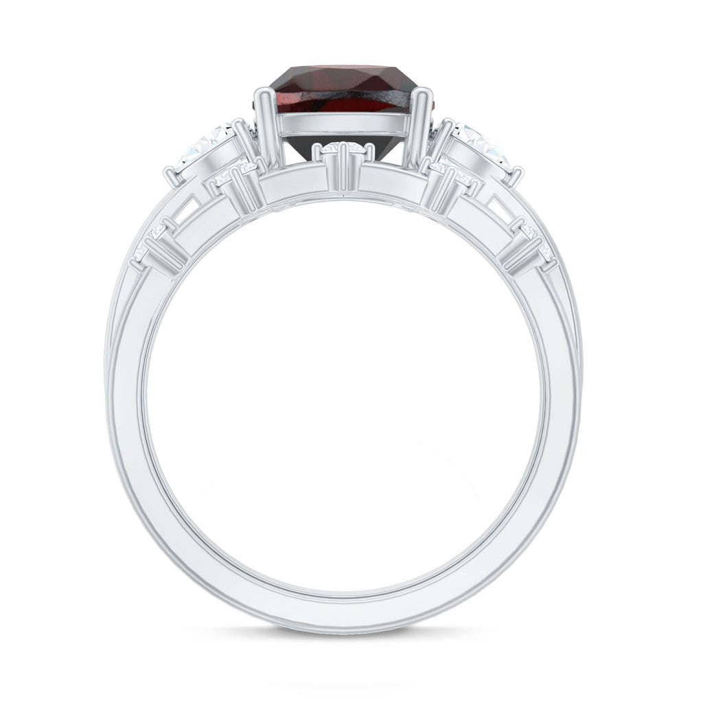 Natural 3.2 Carat Cushion Cut Garnet Diamond Wedding Bridal Ring Set