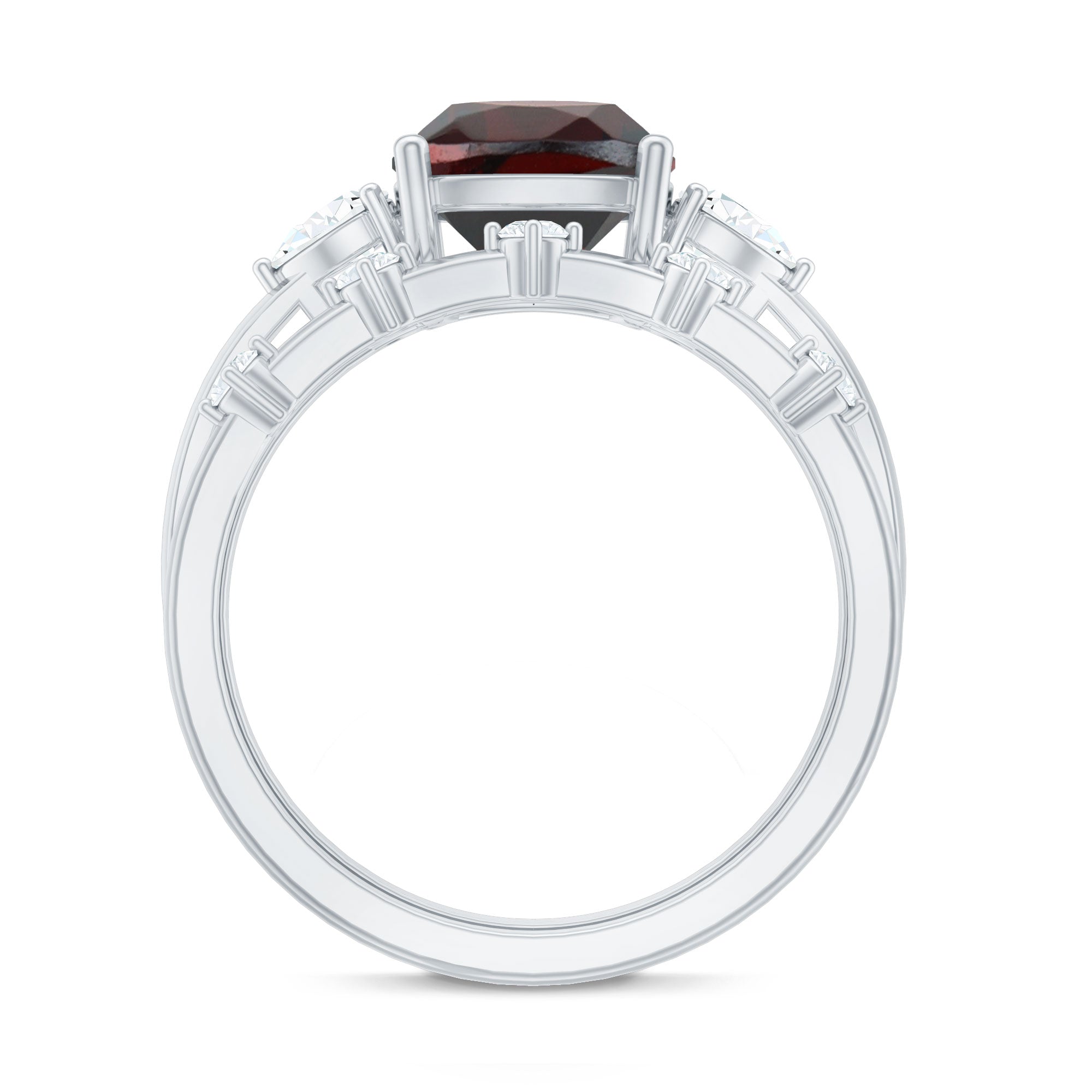 Natural 3.2 Carat Cushion Cut Garnet Diamond Wedding Bridal Ring Set