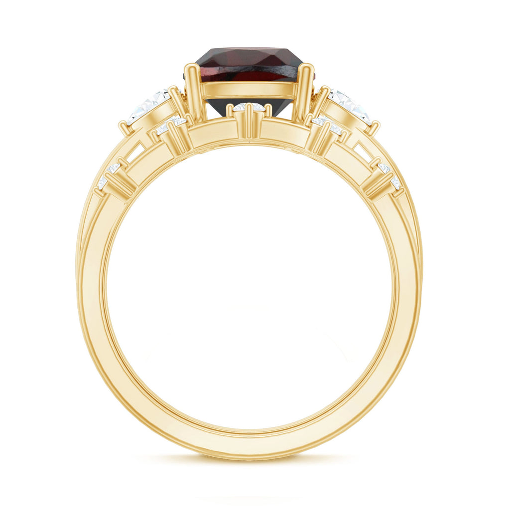 Natural 3.2 Carat Cushion Cut Garnet Diamond Wedding Bridal Ring Set