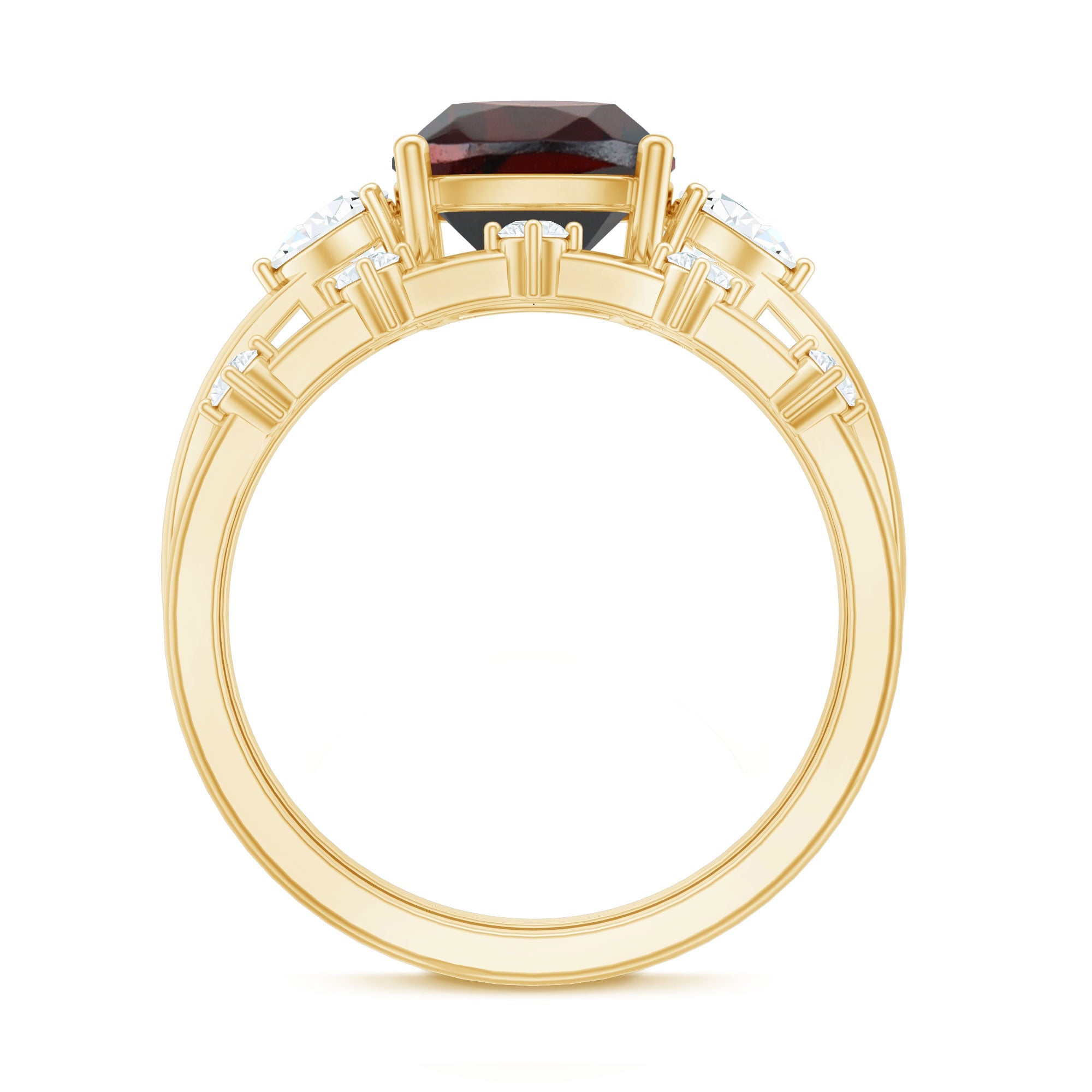 Natural 3.2 Carat Cushion Cut Garnet Diamond Wedding Bridal Ring Set