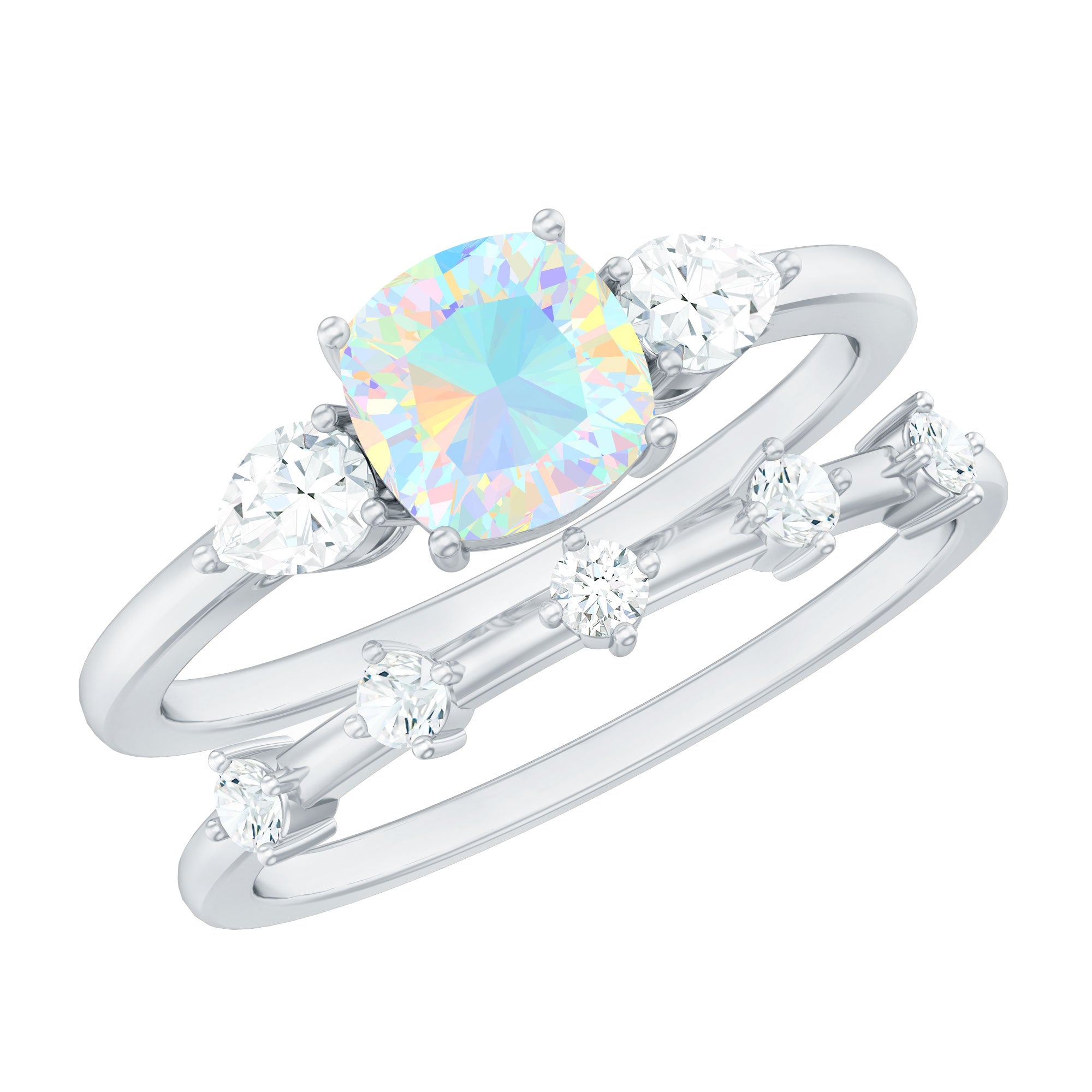 Cushion Cut Real Ethiopian Opal Wedding Ring Set with Diamond