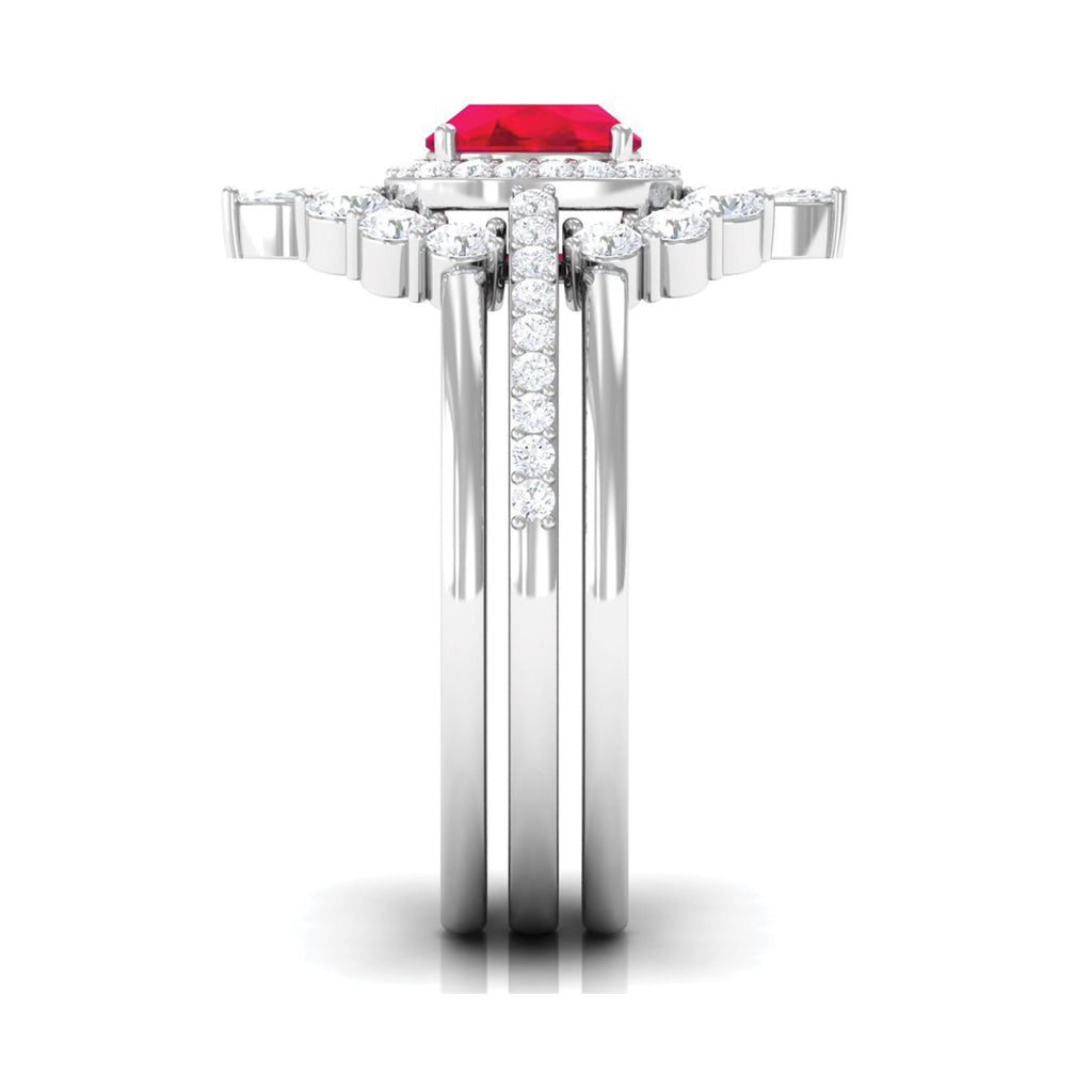 2 Carat Certified Lab Grown Ruby 3 Piece Bridal Ring Set with Moissanite