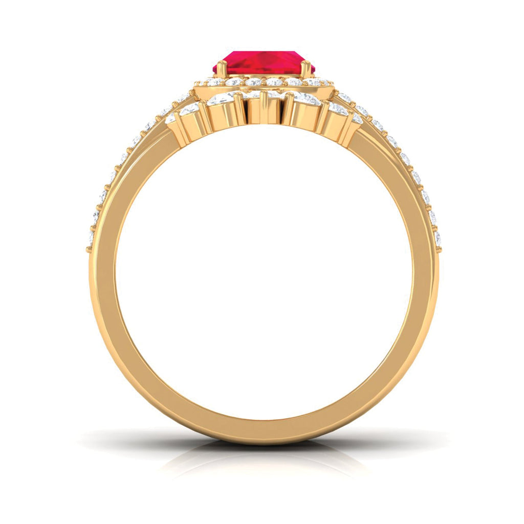 2 Carat Certified Lab Grown Ruby 3 Piece Bridal Ring Set with Moissanite