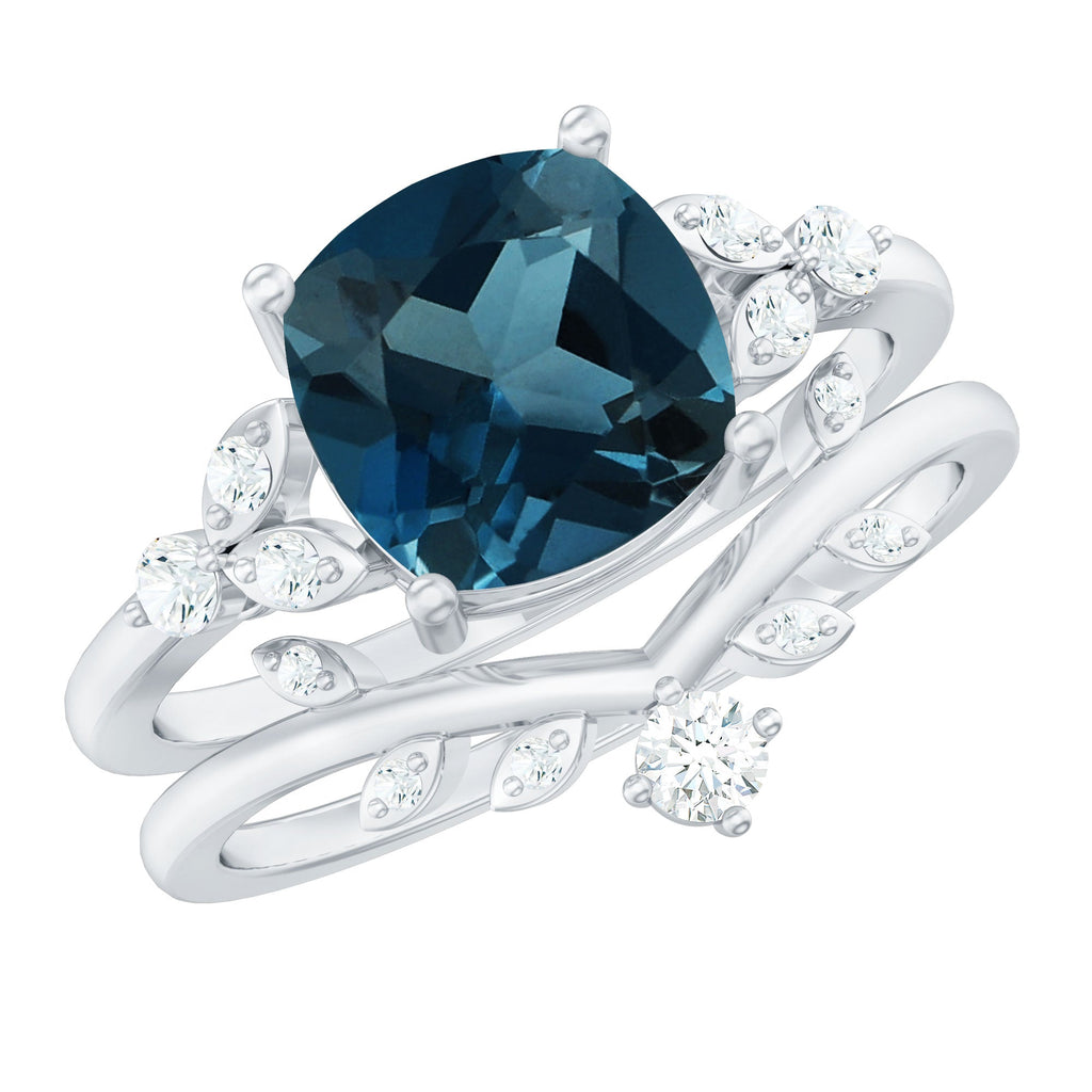 Vintage London Blue Topaz and Diamond Engagement Ring Set