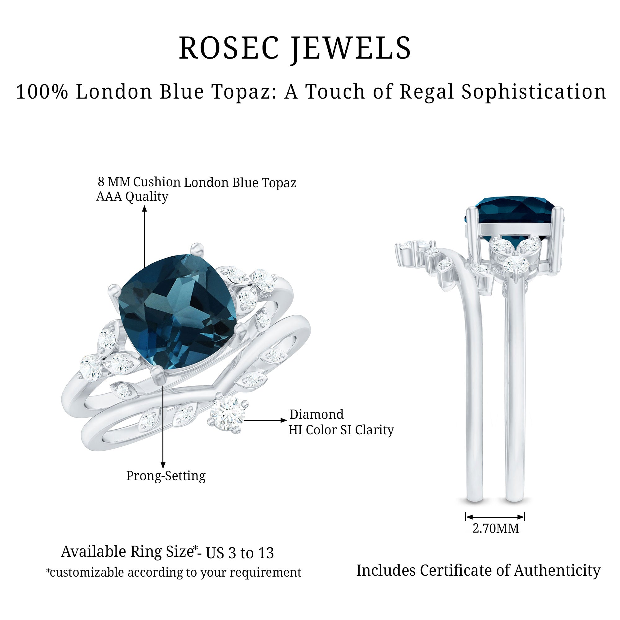 Vintage London Blue Topaz and Diamond Engagement Ring Set