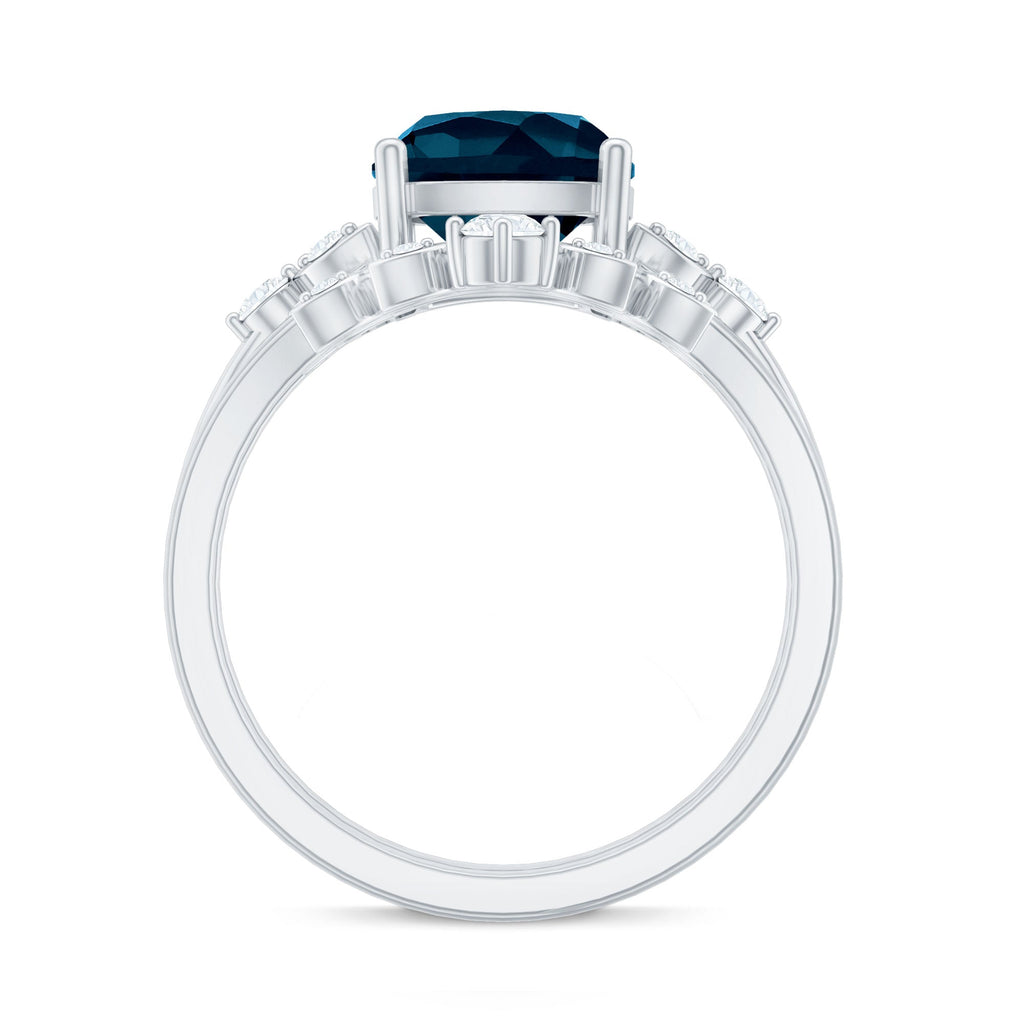 Vintage London Blue Topaz and Diamond Engagement Ring Set