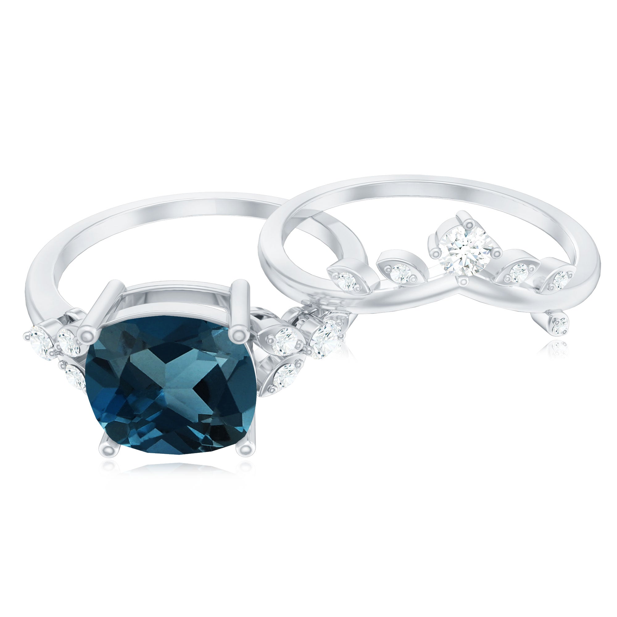 Vintage London Blue Topaz and Diamond Engagement Ring Set