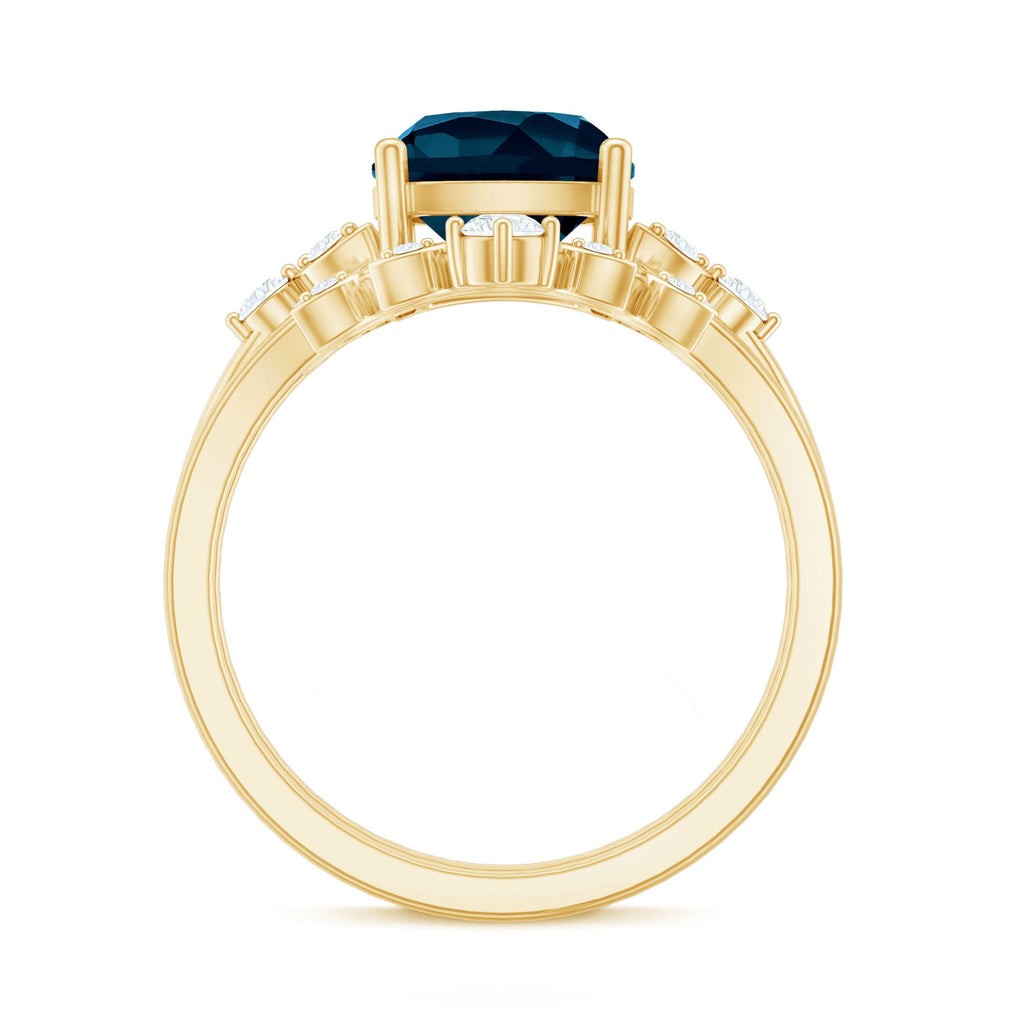 Vintage London Blue Topaz and Diamond Engagement Ring Set