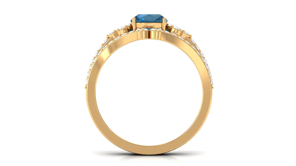 Cushion Cut London Blue Topaz Designer Wedding Ring Set with Diamond Band
