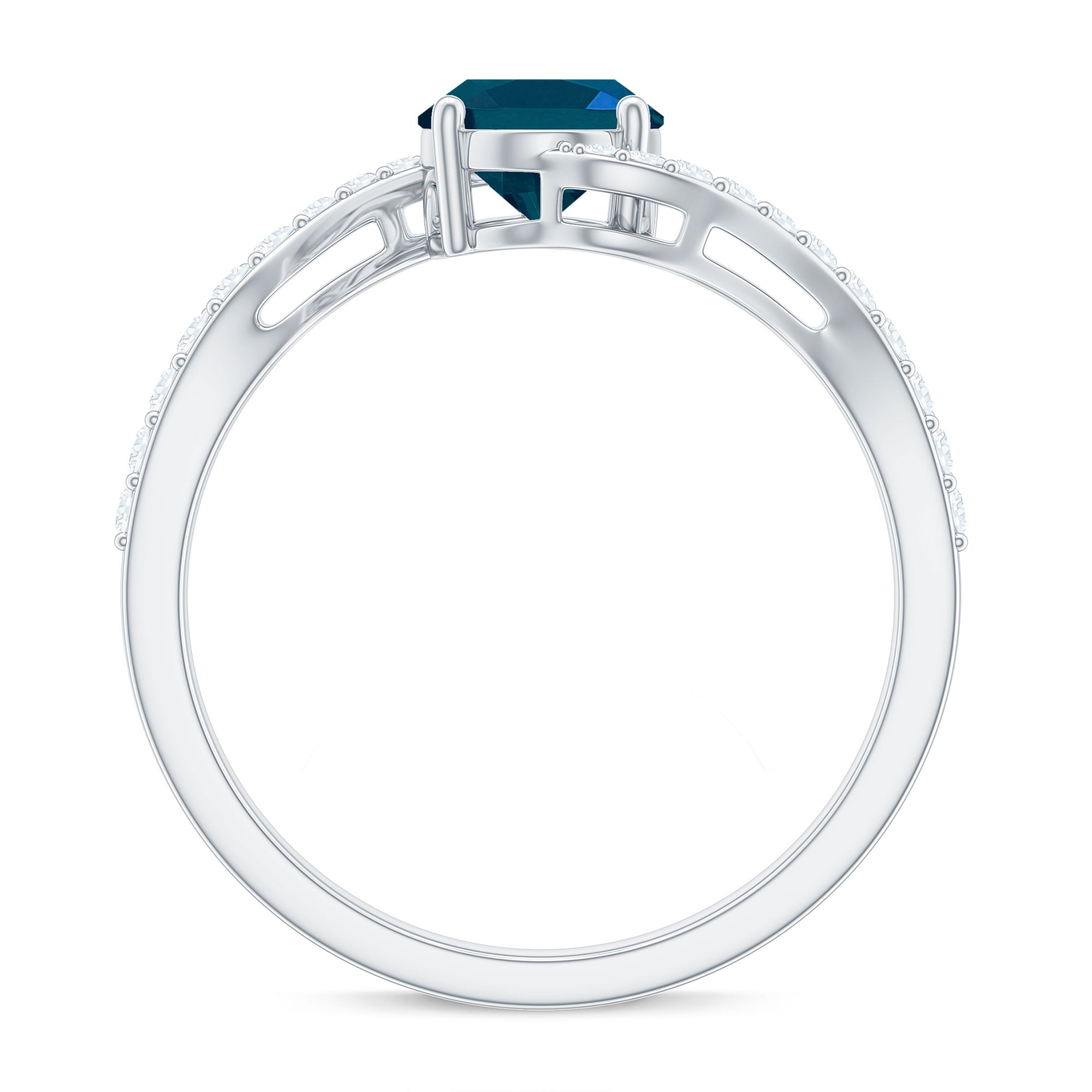 1 Carat Oval Cut London Blue Topaz and Diamond Bypass Engagement Ring