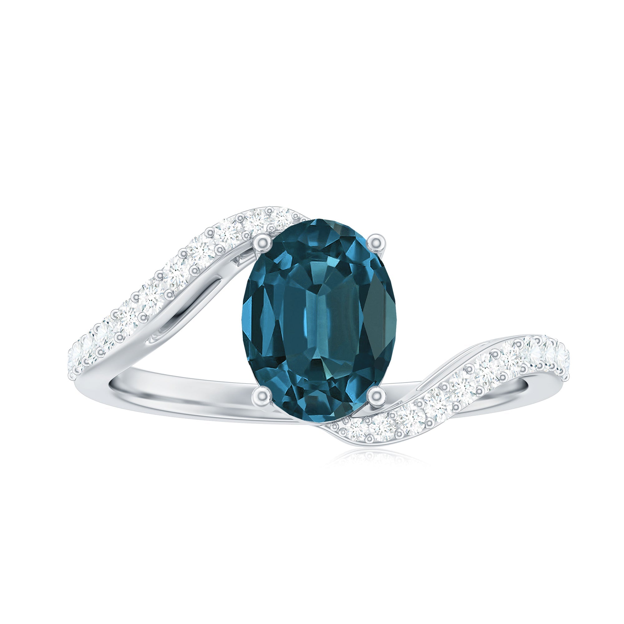 1 Carat Oval Cut London Blue Topaz and Diamond Bypass Engagement Ring