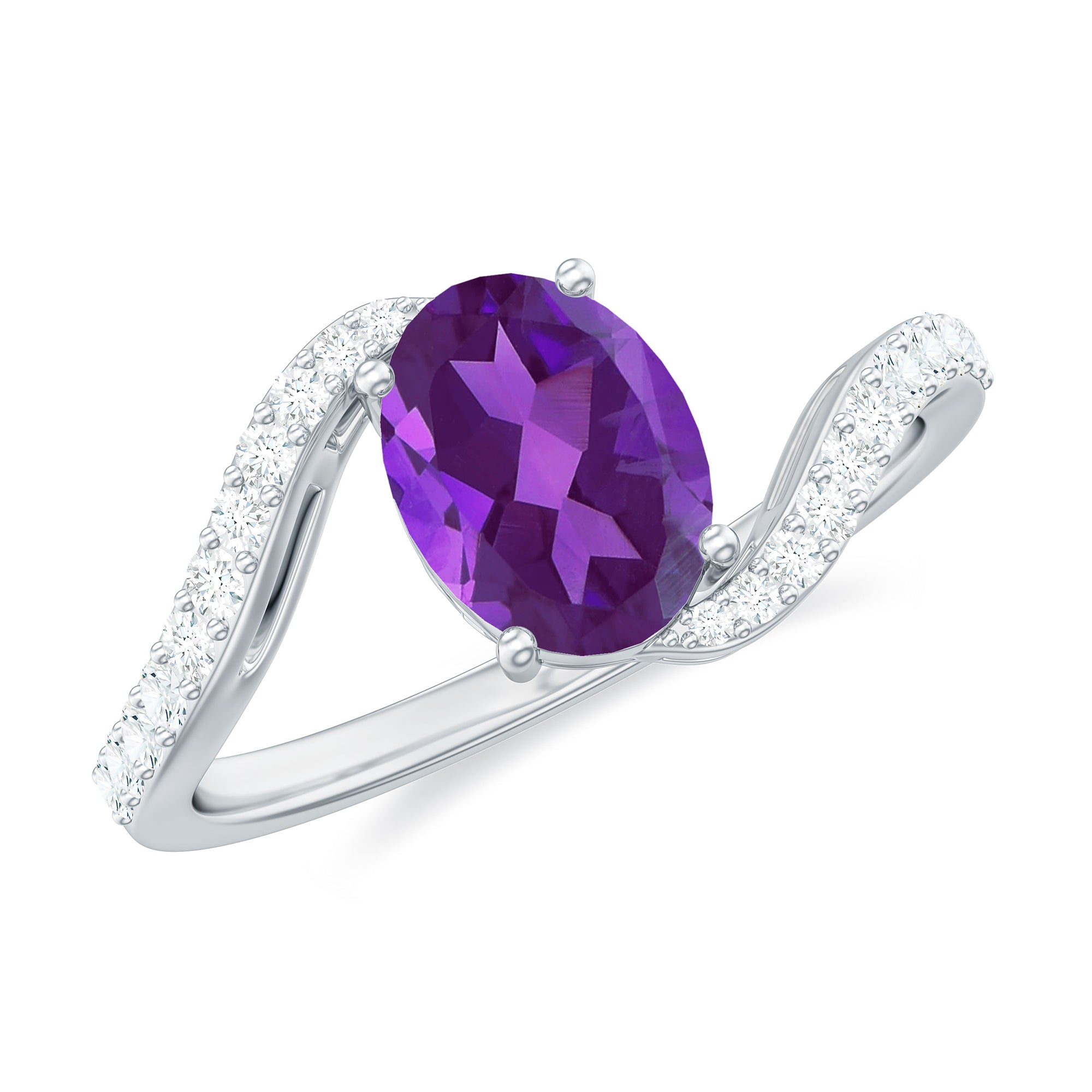 1 Carat Amethyst Oval Engagement Ring with Diamond Bypass Shank