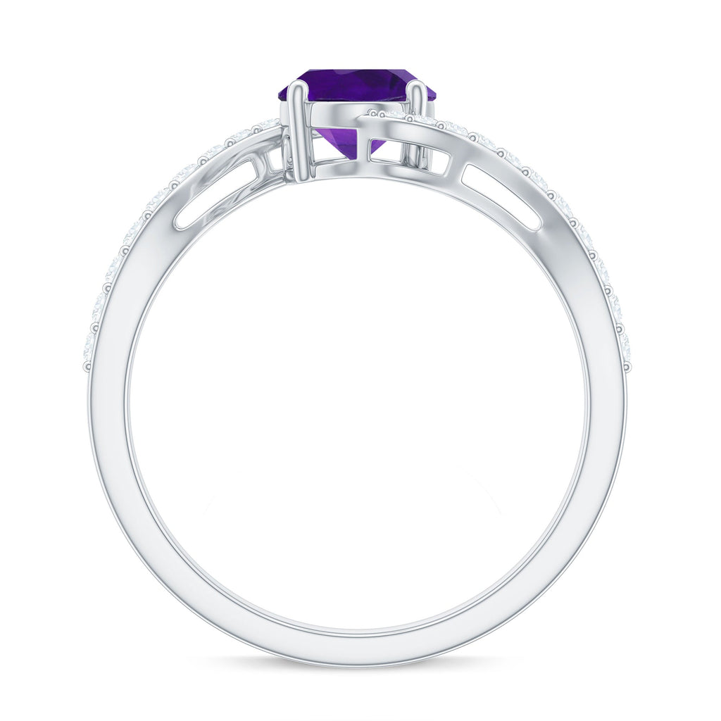 1 Carat Amethyst Oval Engagement Ring with Diamond Bypass Shank