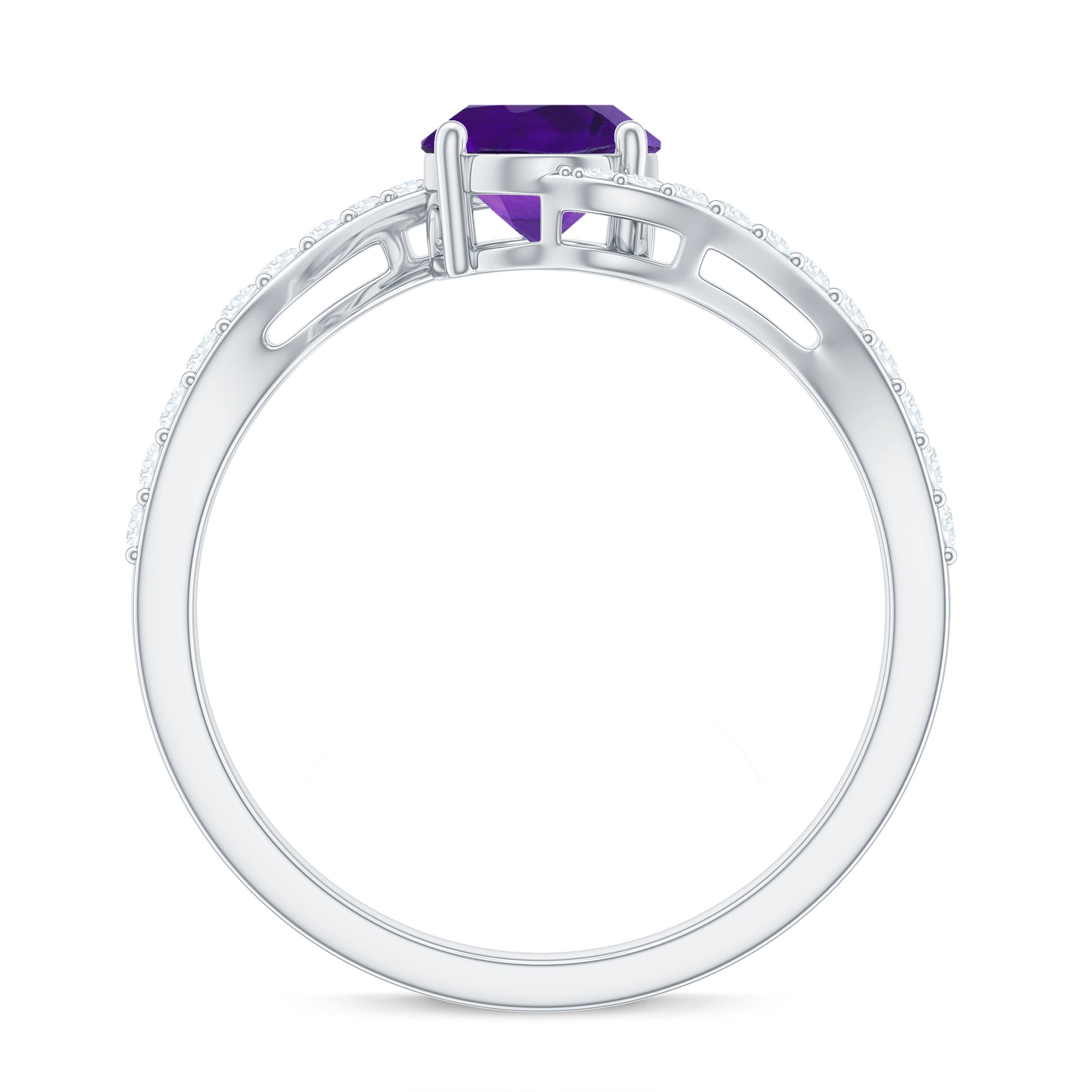1 Carat Amethyst Oval Engagement Ring with Diamond Bypass Shank