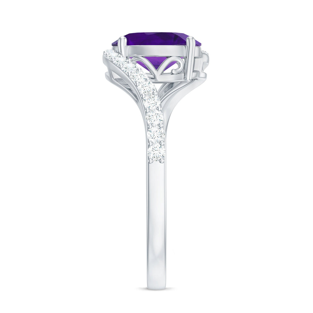 1 Carat Amethyst Oval Engagement Ring with Diamond Bypass Shank