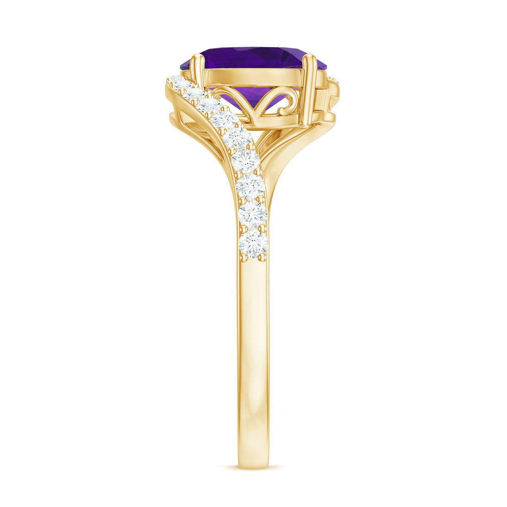 1 Carat Amethyst Oval Engagement Ring with Diamond Bypass Shank