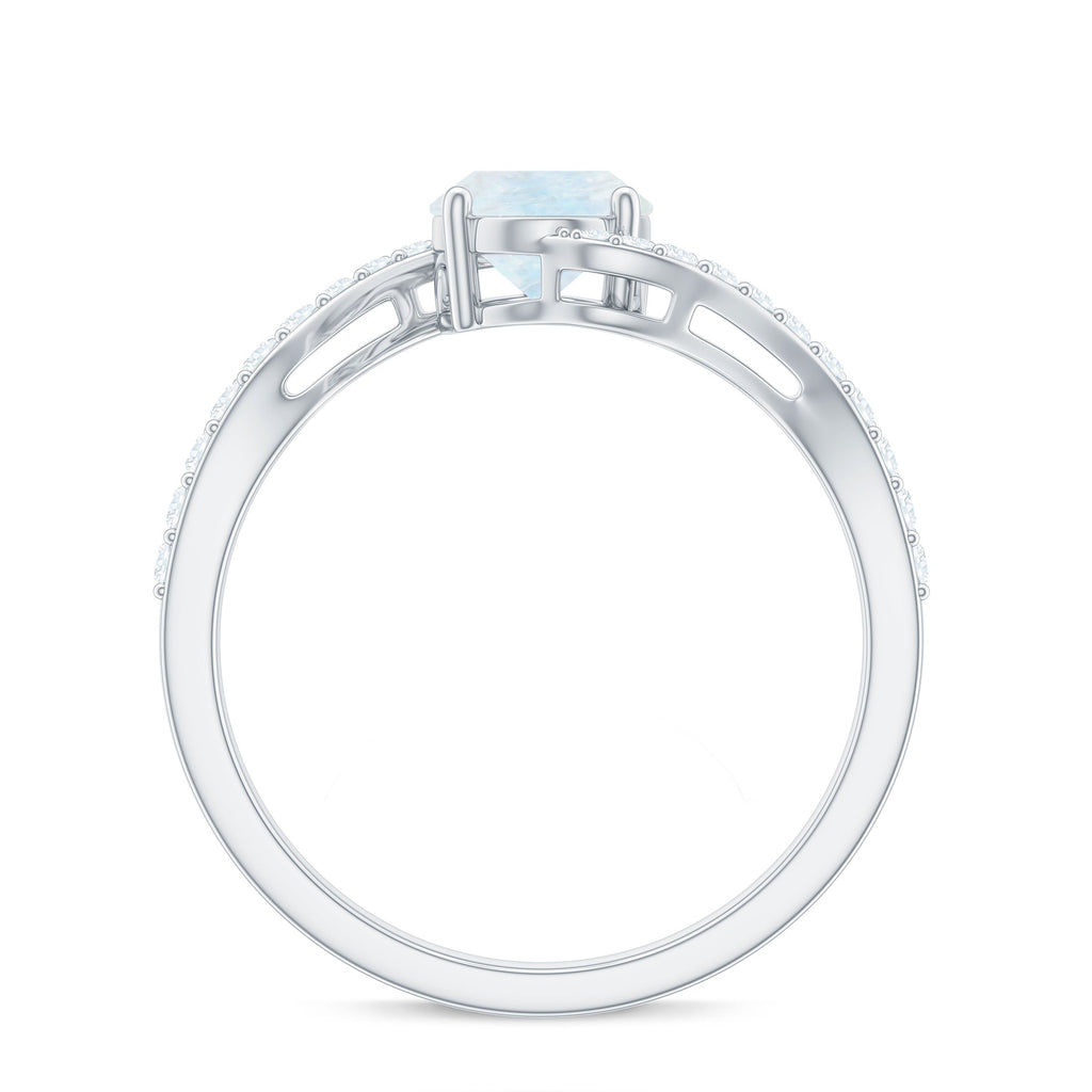 Oval Cut Solitaire Moonstone and Diamond Bypass Ring